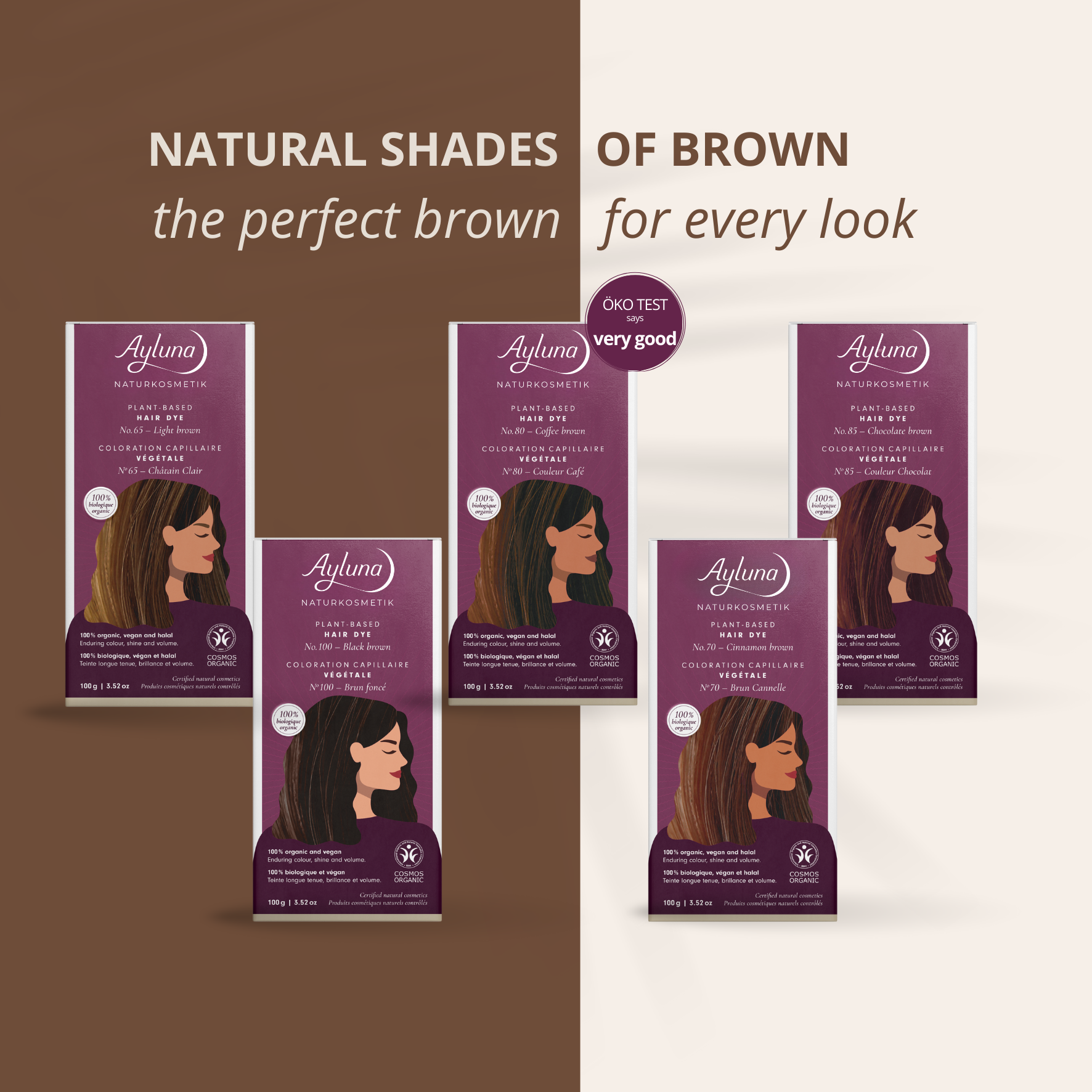 From soft light brown to deep dark brown – our herbal hair colors offer your ideal shade of brown.
